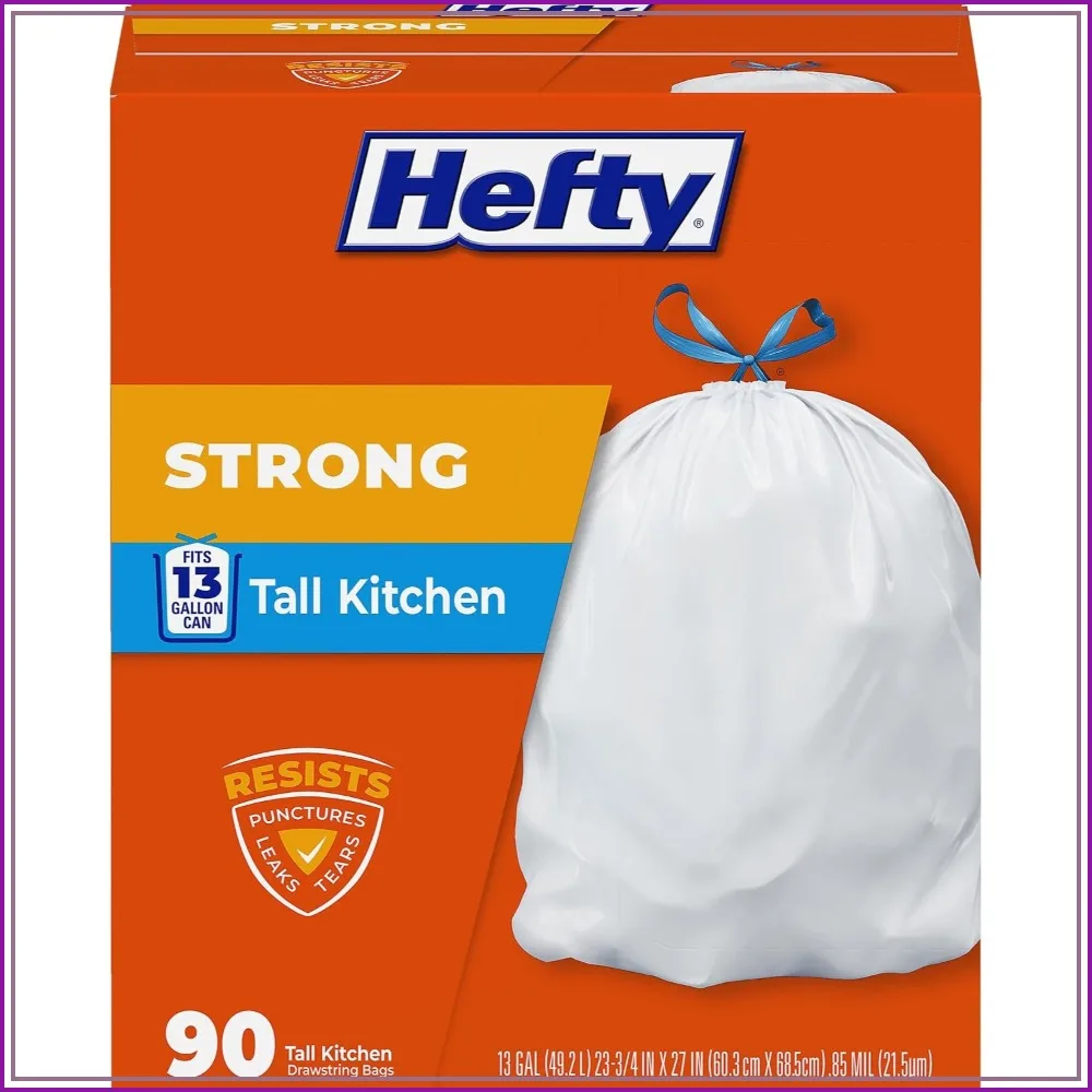 13 Gallon Tall Kitchen Trash Bags, White, Unscented, 90 Count with Drawstrings, Leak & Puncture Resistant, Strong for Home Use