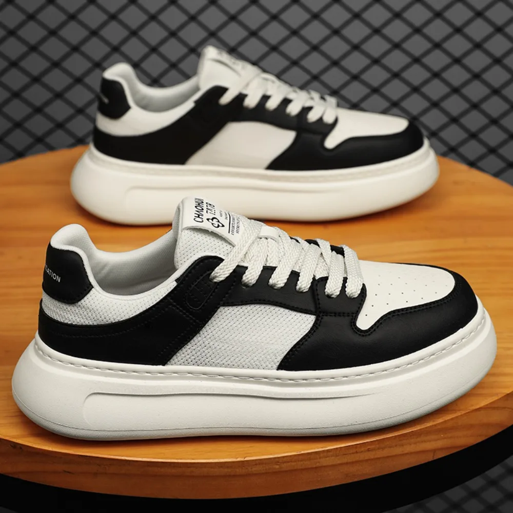 

Men's Casual Shoes 2026 New Style Spring Thick Bottom Flat Shoes Black White Color Block Versatile Heightening Leisure Shoes