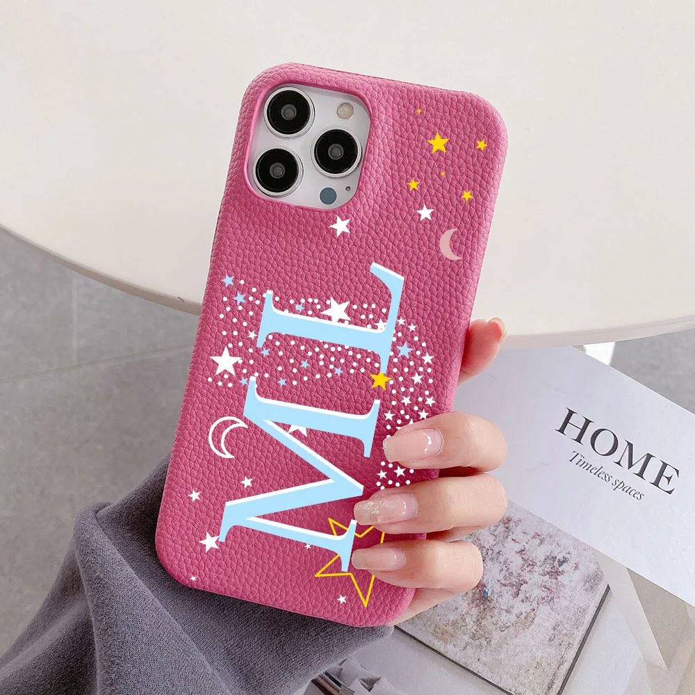 Personalized Customized Name Letter Leather Case For Iphone 15 16 pro max 14 13 Pro Max 12 Mini 11 kafr letters Luxury Covers