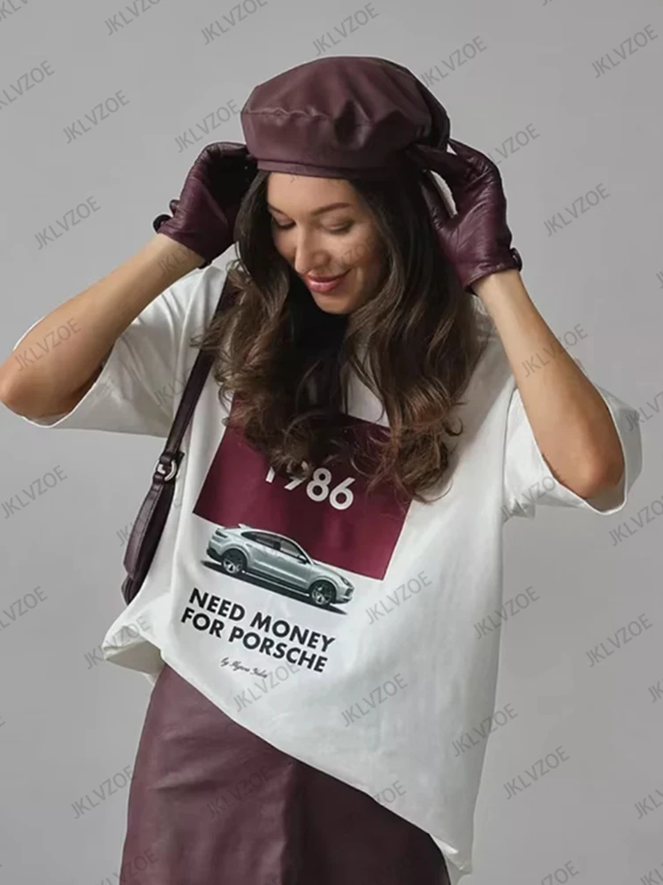 2025 새로운 빈티지 자동차 인쇄 패션 오-넥 코튼 반팔 여성 남성 티셔츠 유럽과 미국의 거리 Y2K 캐주얼상의