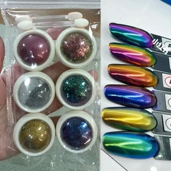 6Jar/Set Chameleon Chrome Nail Powder Set 6Color Iridescent Chameleon Nail Effect Opal Nails Powder DIY Manicure Glitter Powders