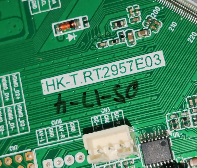 HK.T.RT2957E03 LED TV motherboard, physical photo, tested for 36--57.8V 280ma