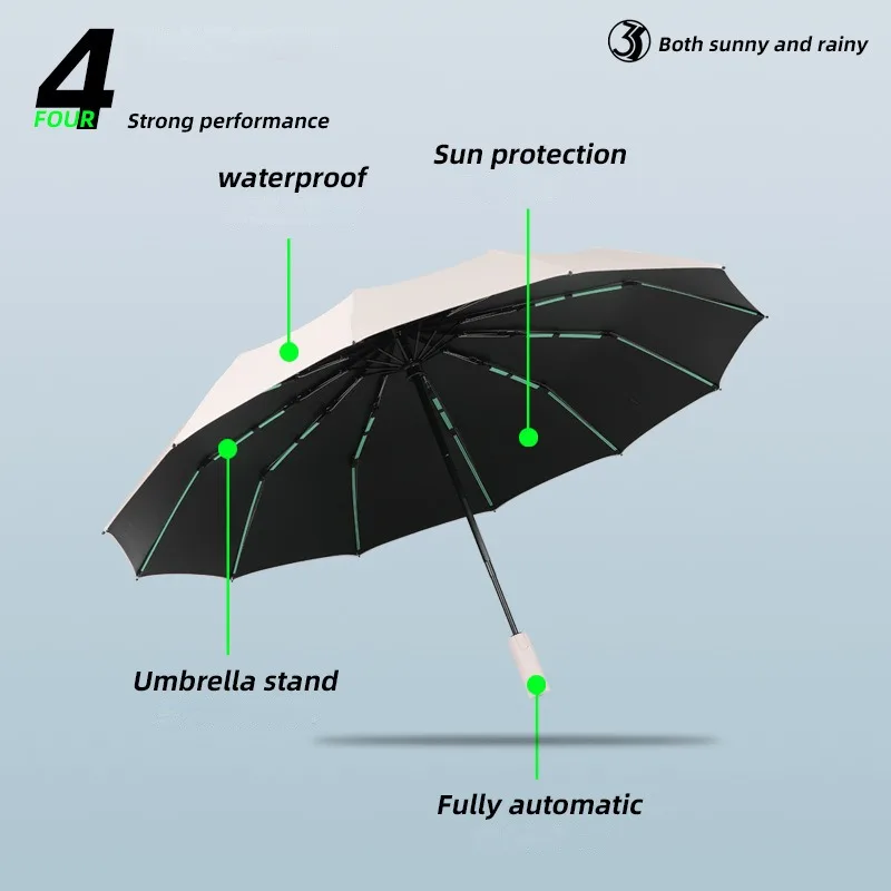 60 Bone Wind Resistant Reinforced Automatic Umbrella for Men, Rain and Shine, Dual Purpose, Sunshade UV Resistant Sun Umbrellas,