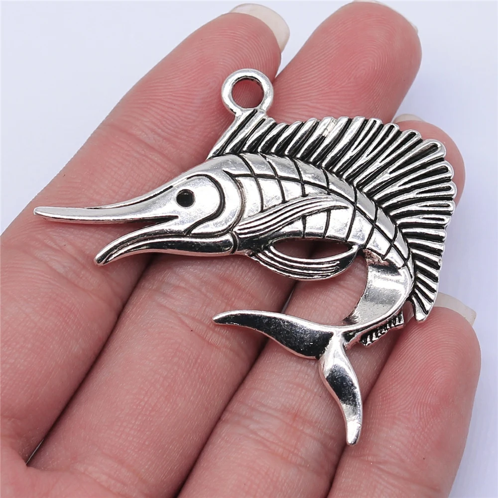 

Wholesale 20pcs/bag 55x40mm Antique Silver Color Swordfish Charms For Jewelry Making DIY Jewelry Findings