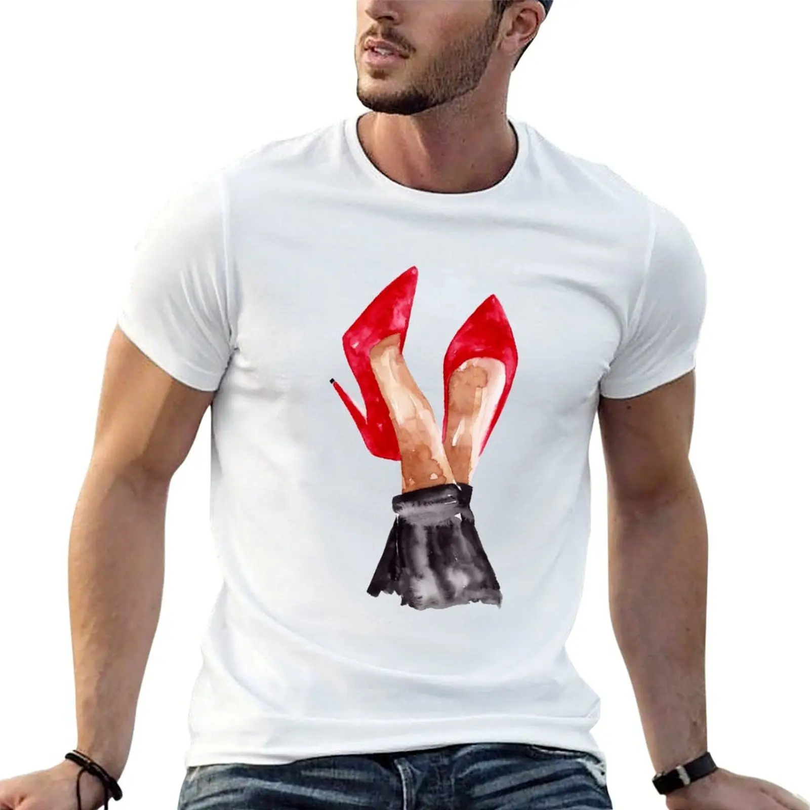 

Stiletto Red tshirt shirts t man Watercolor graphic graphic mens anime t shirts T-Shirt Illustration Shoes