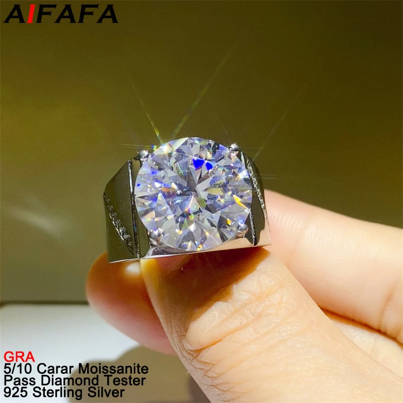 

5/10 Carat Real White Green Moissanite Rings for Men High Grade s925 Silver Moissanita Plate Pt950 Jewelry Pass Diamond Test GRA