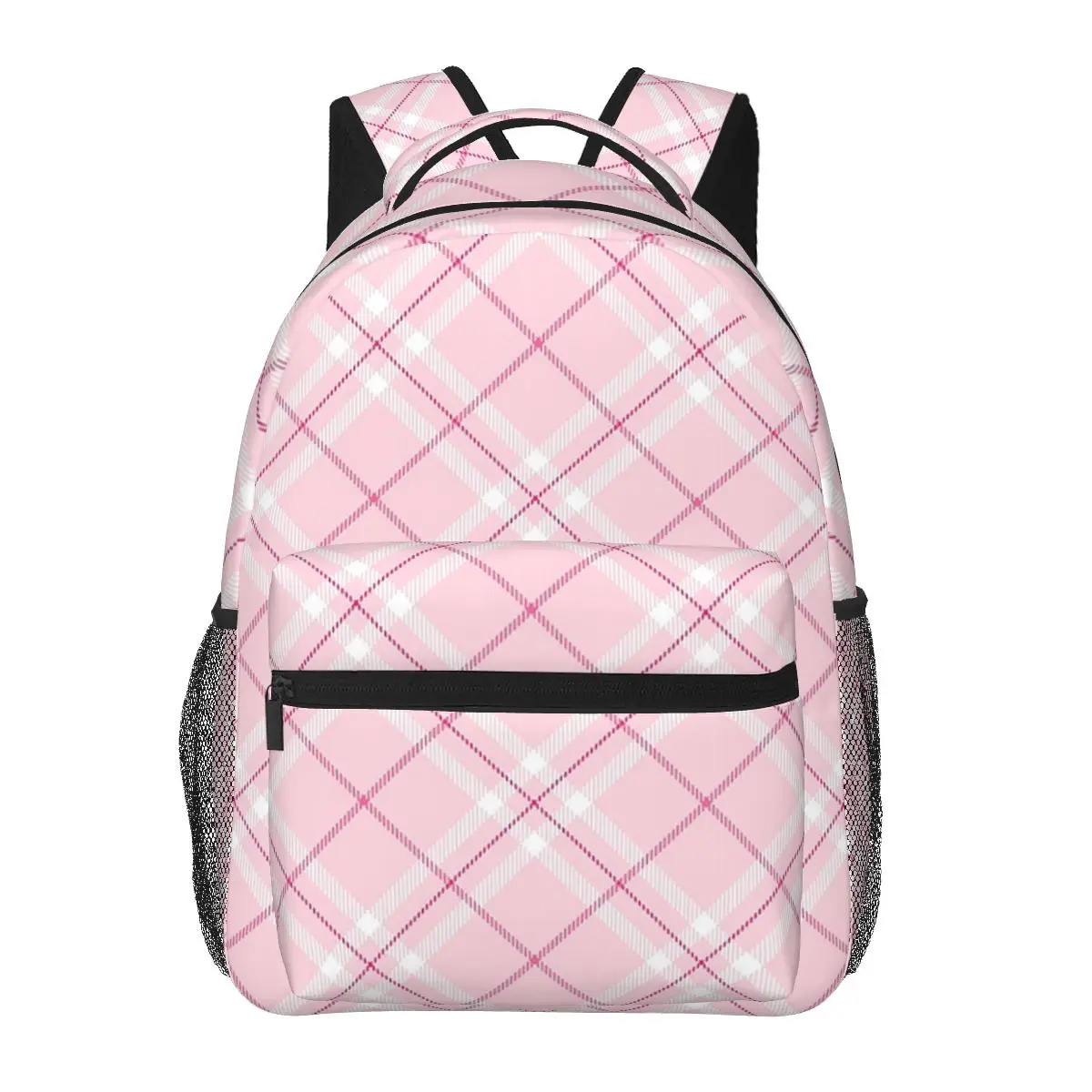 

Blush Pink Plaid Pattern Backpacks Boys Girls Bookbag Children School Bags Cartoon Laptop Rucksack Shoulder Bag Large Capacity