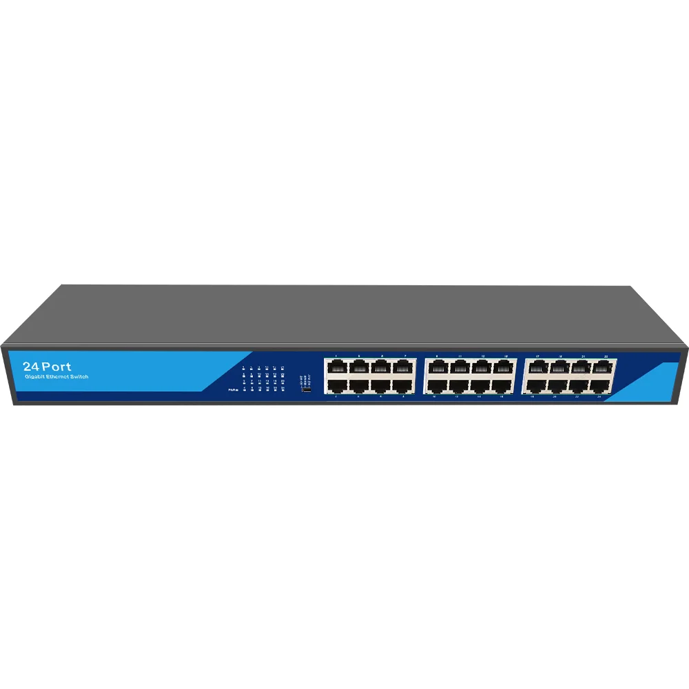

19-дюймовый 24-портовый неуправляемый коммутатор Ethernet 10/100/1000 Мбит/с для монтажа в стойку, компактный сетевой коммутатор с полным гигабитным железным корпусом