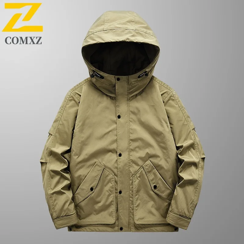 

COMXZ новая мужская куртка, классическая куртка с воротником с капюшоном, ветрозащитное пальто для кемпинга, повседневное пальто для пешего туризма, охоты, устойчивая к царапинам осенняя верхняя одежда