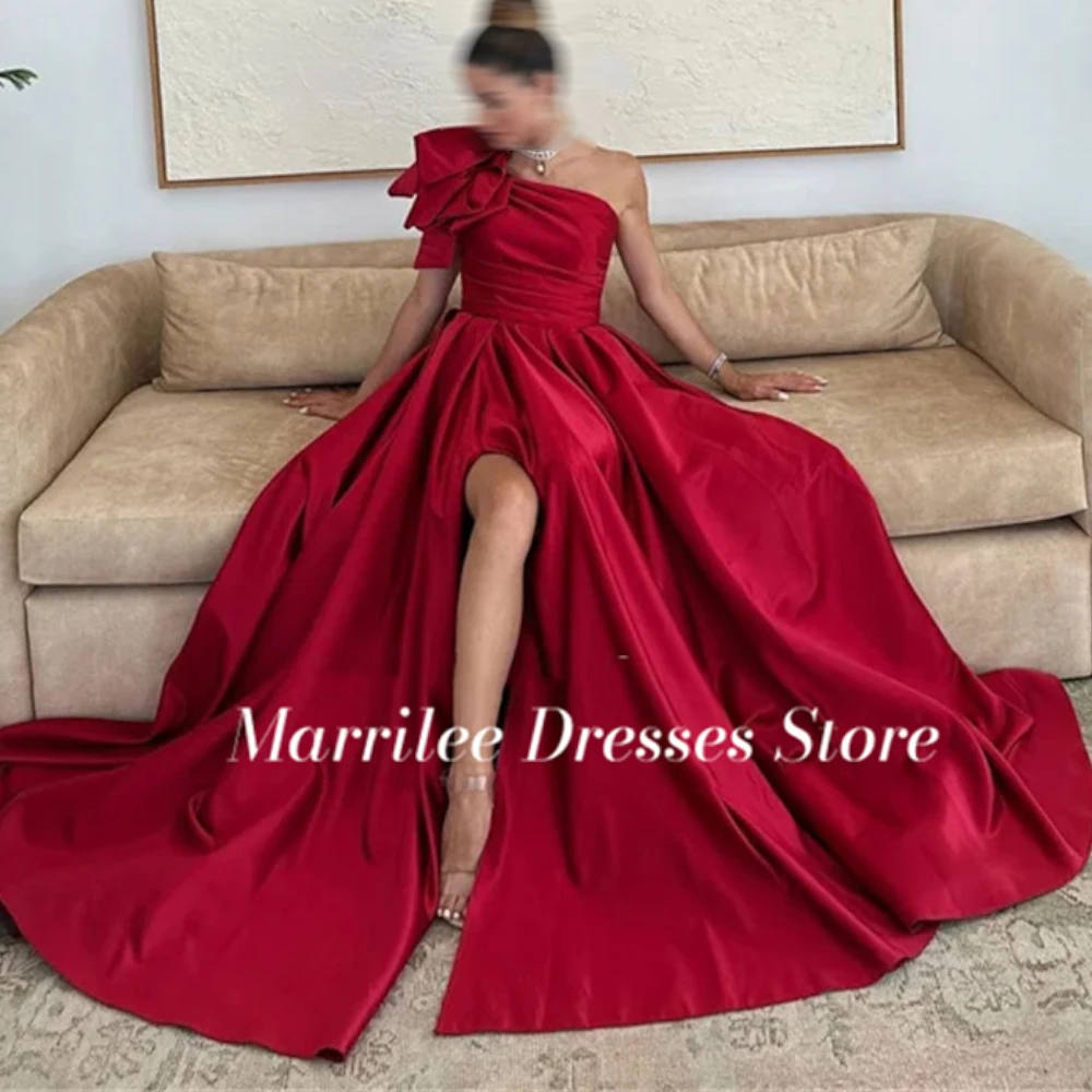 Marrilee Customized A-Line Pleated One Shoulder Stain Evening Dresses Floor Length Sleeveless Backless Simple Party Prom Gowns