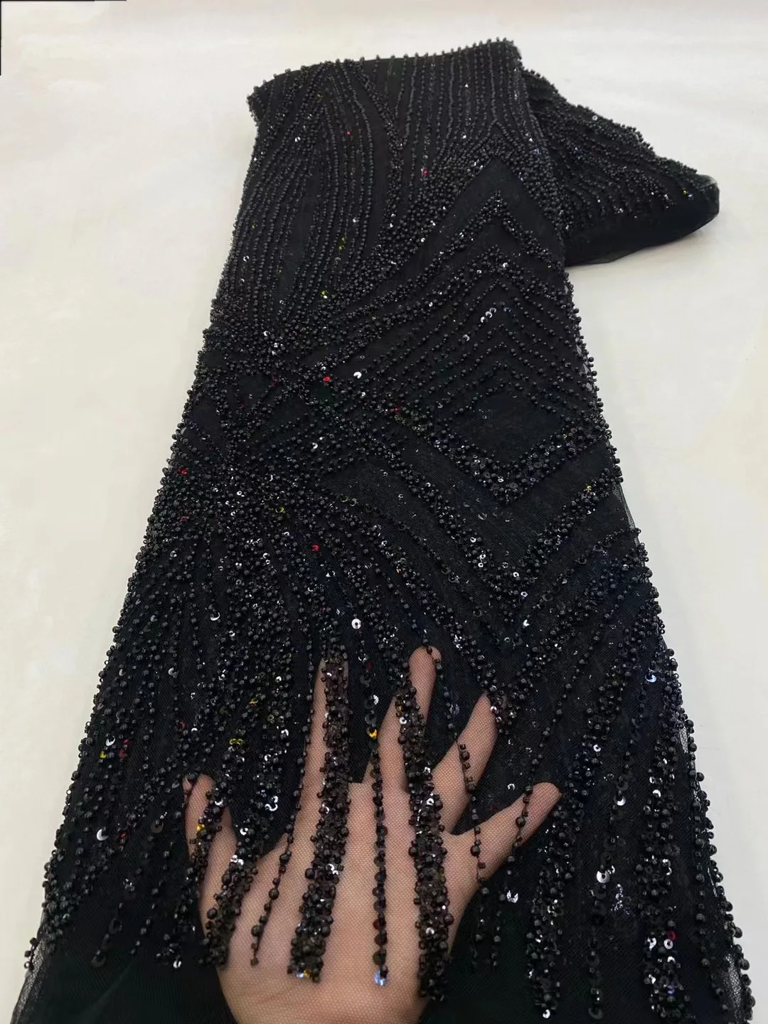 African Heavy Beaded Lace Fabric 2025 High Quality Nigerian Sequins French Tulle Fabric Material For Wedding Party Women Dress