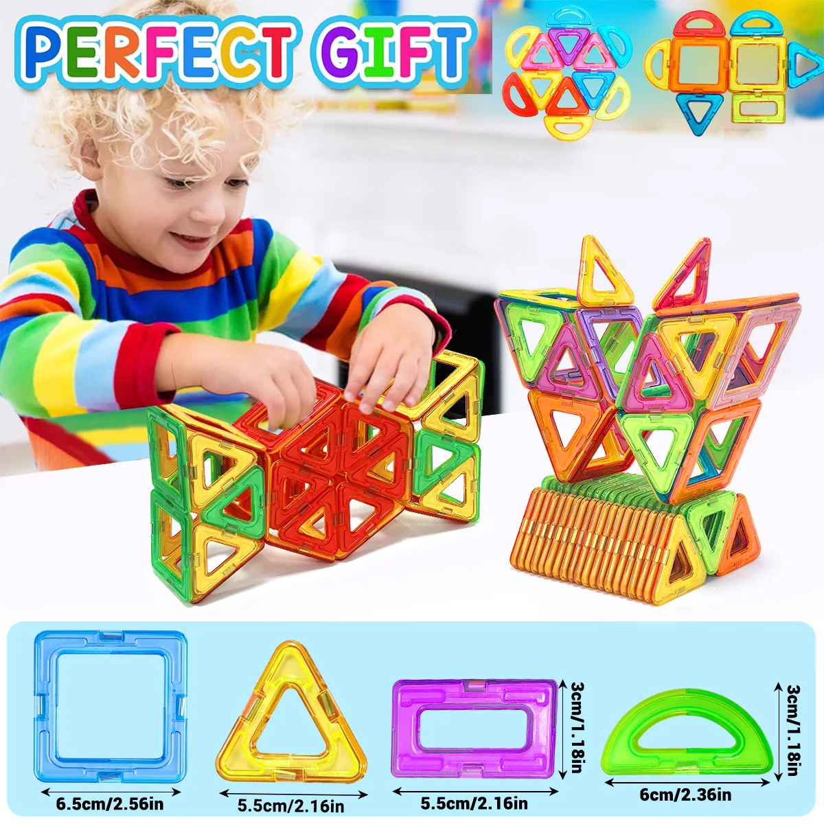 ชุดตัวต่อแม่เหล็ก 30/62/92 ชิ้น ของเล่นเสริมพัฒนาการ STEM 3 มิติ สำหรับเด็กอายุ 3 ปีขึ้นไป เด็กชาย เด็กหญิง ของขวัญวันเกิด