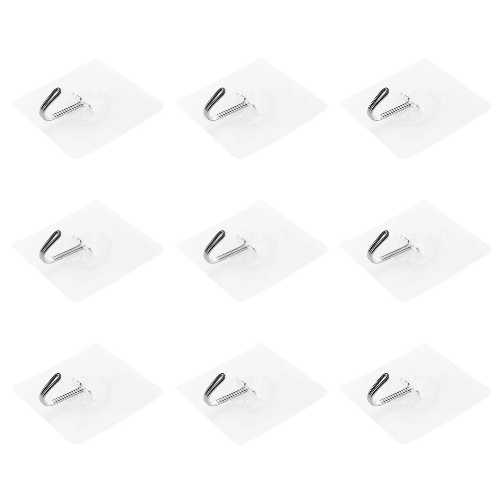 50Pcs Strong Adhesive Hooks Transparent Wall Hooks Waterproof Oilproof Reusable Sticky Hangers for Kitchen Bathroom Ceiling