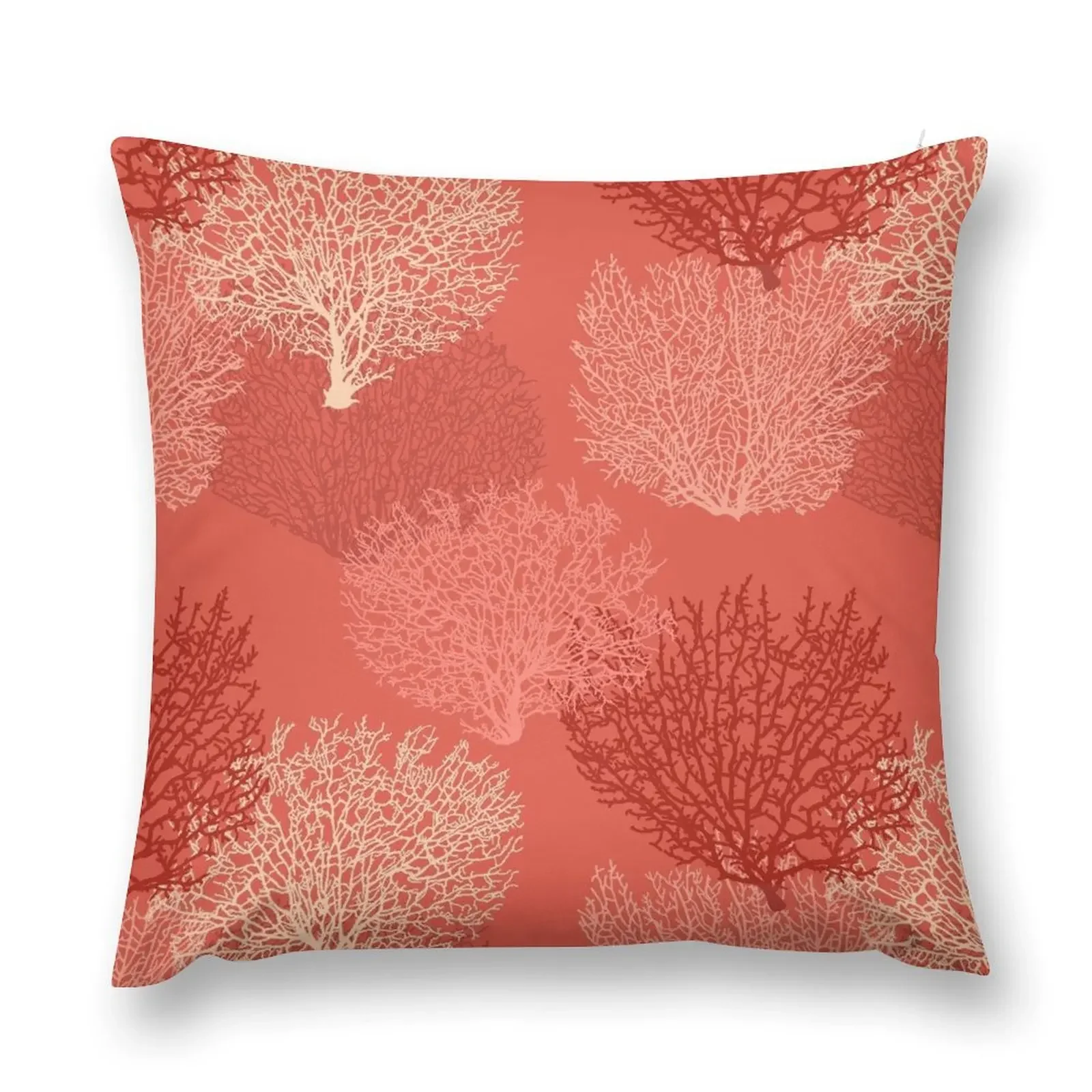 

Fan Coral Print, Shades of Coral Orange Throw Pillow Pillowcases Bed Cushions christmas supplies Bed pillowcases pillow