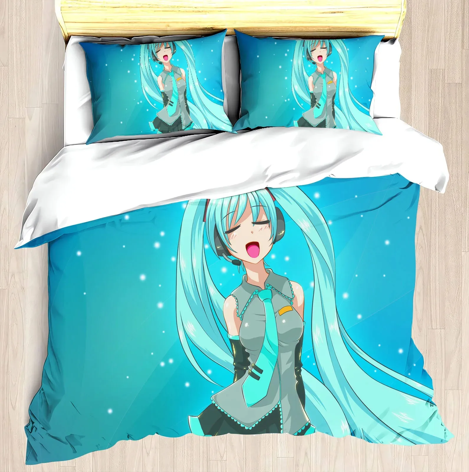 3D Hatsune Miku Anime Duvet Cover Set Comforte Printed Cartoon Twin Size Bedding Sets Christmas Gifts