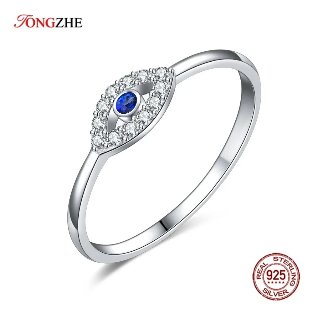 

TONGZHE Charm Ring 925 Sterling Silver Couple Rings Blue White Gold Lucky Wedding Evil Eye Rings For Women Fine Jewely