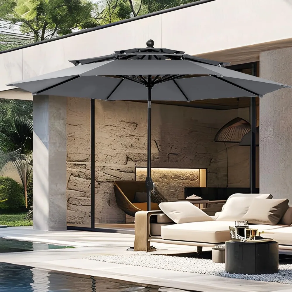 

10ft Outdoor Patio Umbrellas for Outside, 3 Tier Vented Market Table Umbrella Windproof for Backyard, Deck, Garden.