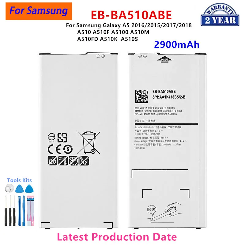 

Brand New EB-BA510ABE 2900mAh Battery For Samsung Galaxy A5 2016/2015/2017/2018 A510 A510F A5100 A510M A510FD A510K +Tools