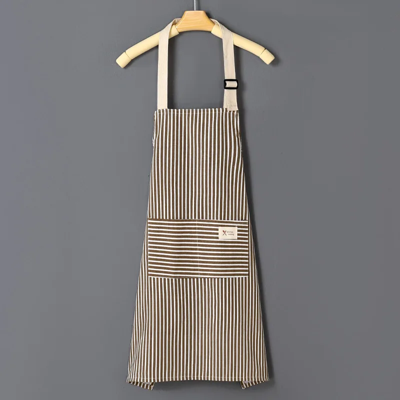 Kitchen Apron Sleeveless Stripe Apron Breathable Hanging Neck Apron for Restaurant Chef Work Home Cleaning Apron with Pocket