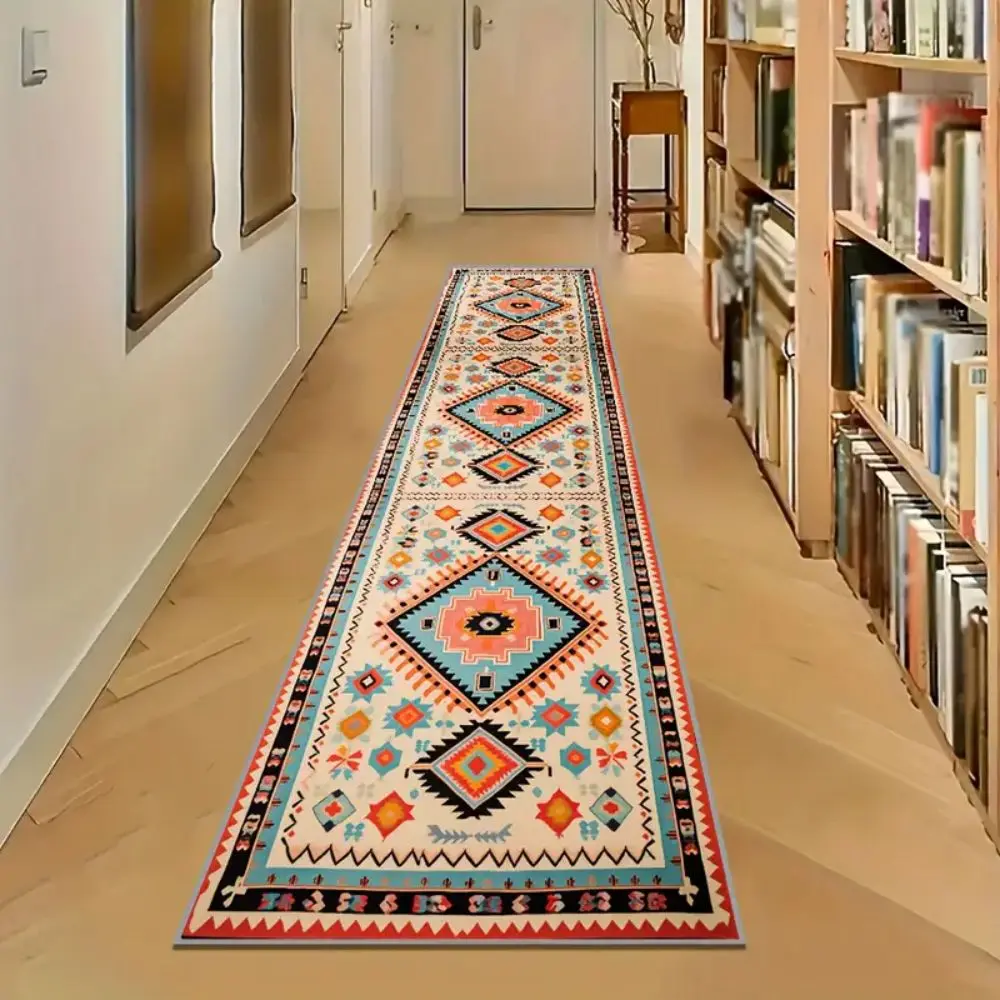 VIKAMA Marokkanischer Vintage-Langteppich, lebendiges geometrisches Muster, Bodenmatte, geeignet für Eingangsbereich, Schlafzimmer, Küche, Wäsche, Heimdekoration
