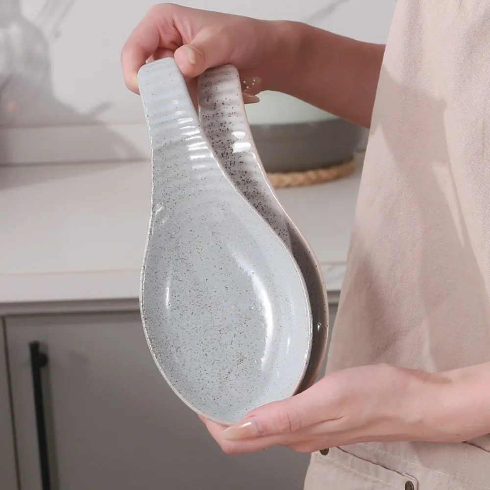 Vintage Porcelain Spoon Rest Anti-skid Texture European Style Ceramic Spatula Rest Heat Resistant Ladle Holder Dinning Table