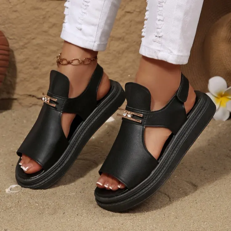 

Women's Metal Buckle Platform Flat Sandals Open Toe Comfortable Walking Shoes for Summer Beach Vacation Casual Daily Wear