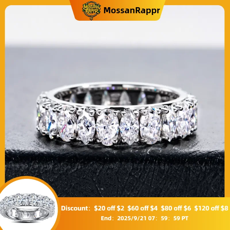 

MossanRappr 0.3ct Oval & 0.2ct Marquise Moissanite Iced Out Wedding Band 925 Sterling Silver Fine Jewelry Finger Ring for Women