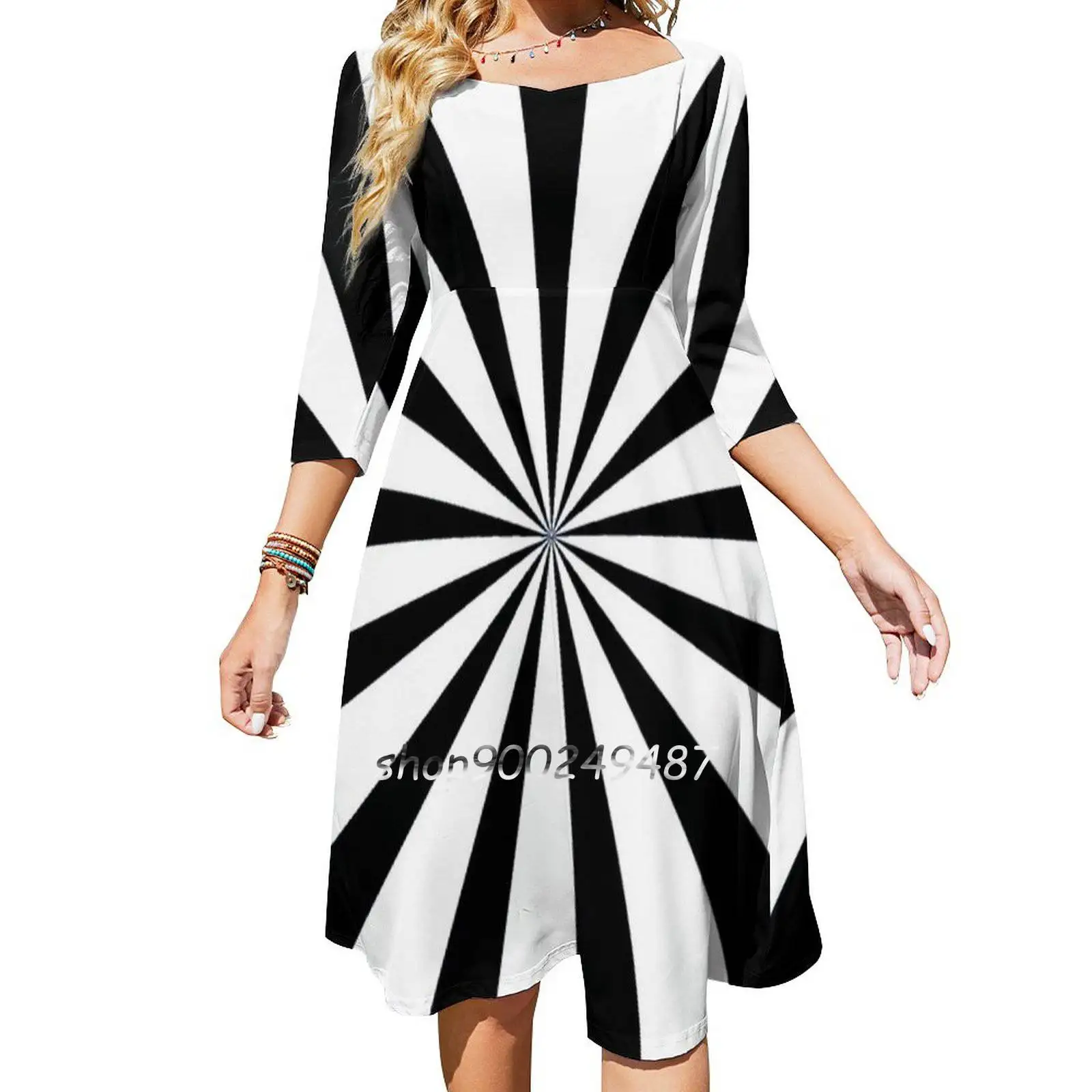 

Black And White Starburst | Duvet Bedspread And Cushion Square Neck Dress New Plus Size Elegant Women Waist Tight Dress Retro