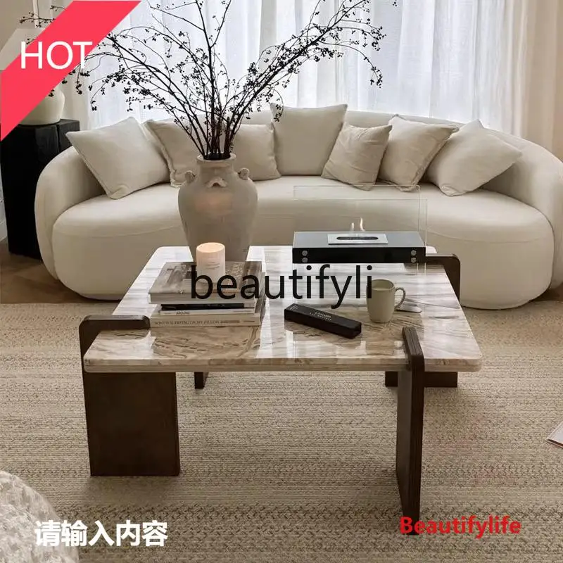 

A53 French retro marble coffee table living room simple sofa edge square small tea table