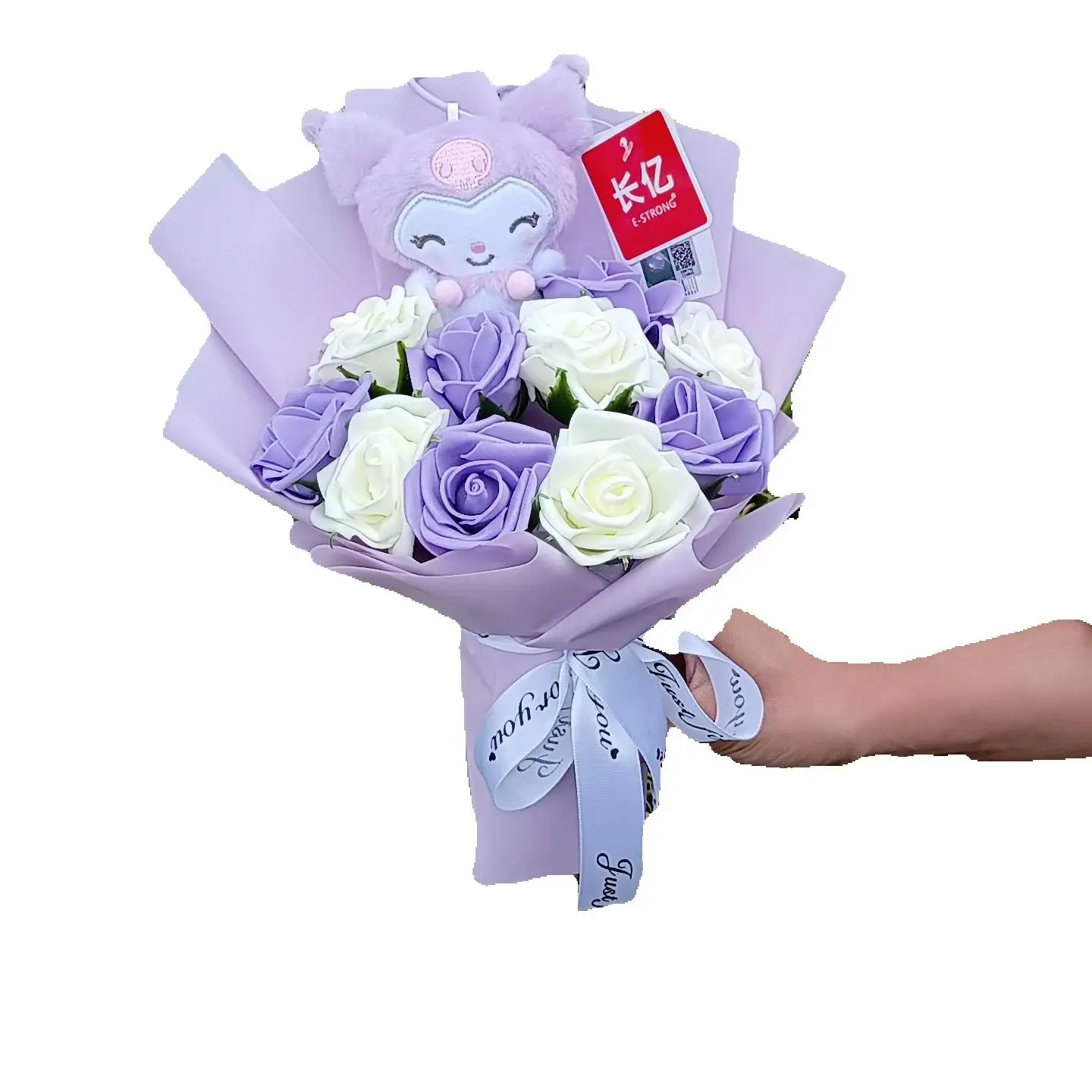 Oryginalne pluszowe lalki Hello Kitty, Kuromi i Cinnamoroll z bukietami sztucznych kwiatów – idealne prezenty na Boże Narodzenie, Walentynki, ukończenie szkoły lub urodziny. — 2