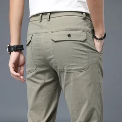 Korean Style Men Casual Pants Thin Summer Regular Fit Cargo Pants Elastic Waist Black Pants 2021 Fashion Gray Black Khaki,883