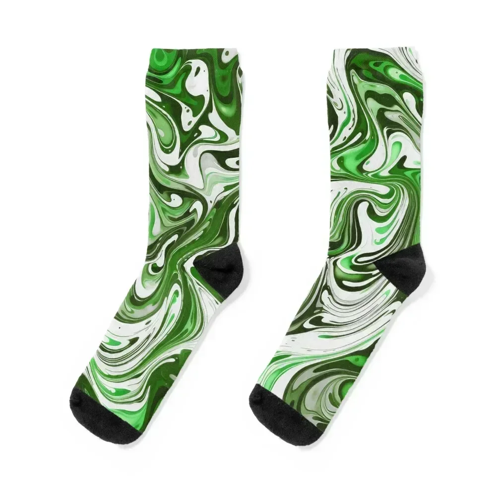 

Green and White Paisley Paint Swirl Socks basketball funny sock sports stockings Novelties Men Socks Women's