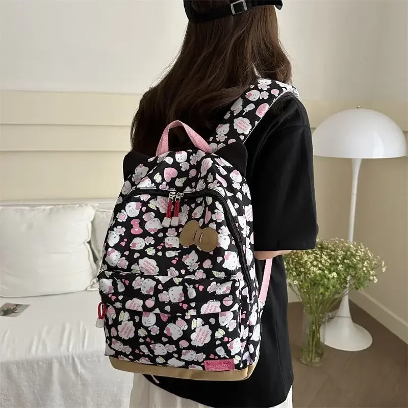 MBTI Cute Hello Kitty Womens Backpack Vintage Hong Kong Style Fashion Casual Backpacks Large Capacity Aesthetic New College Bags