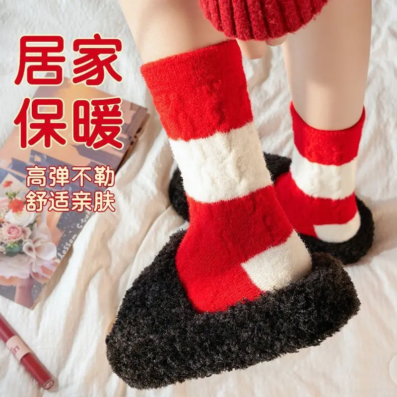 

Осенние и зимние рождественские носки Коралловые бархатные хлопковые носки для женщин Носки средней длины Рождественские чулки Подарок на Новый год