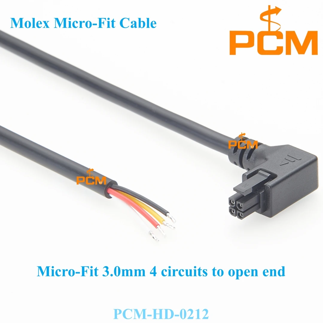 Micro-Fit 3.0mm 4 Pin Angled Elbow 90 Degree Molex female Connector to Open Dual Row Power Signal Overmolded 1.5m Cable Assembly