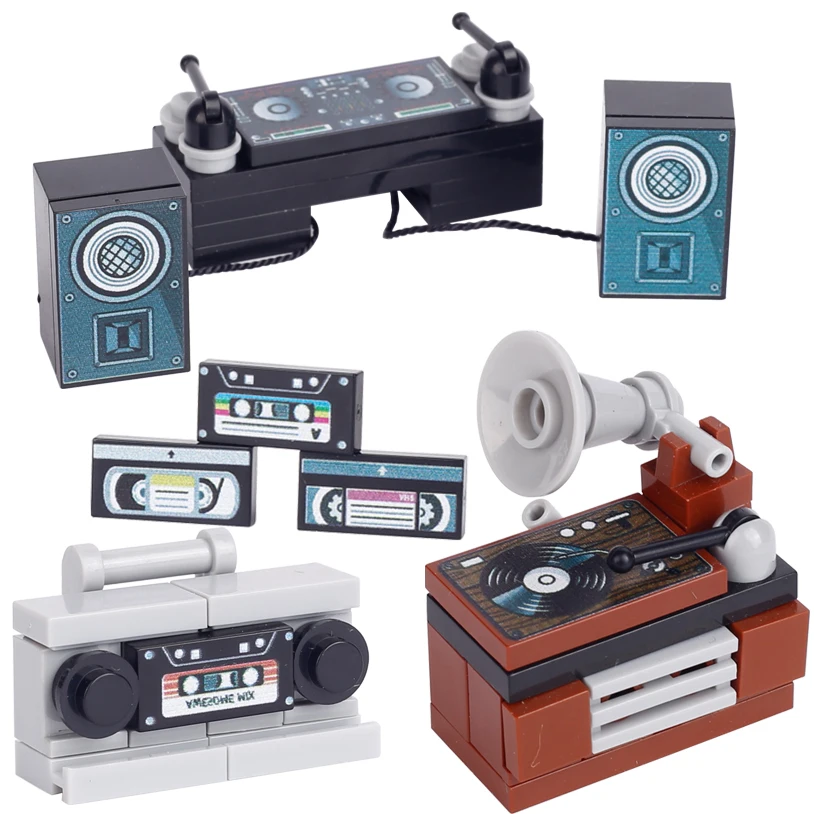 MOC City Music Jukebox Recorder Building Blocks DJ MIX Audiotape Girls Figures Sound Bricks Toys Children Gift