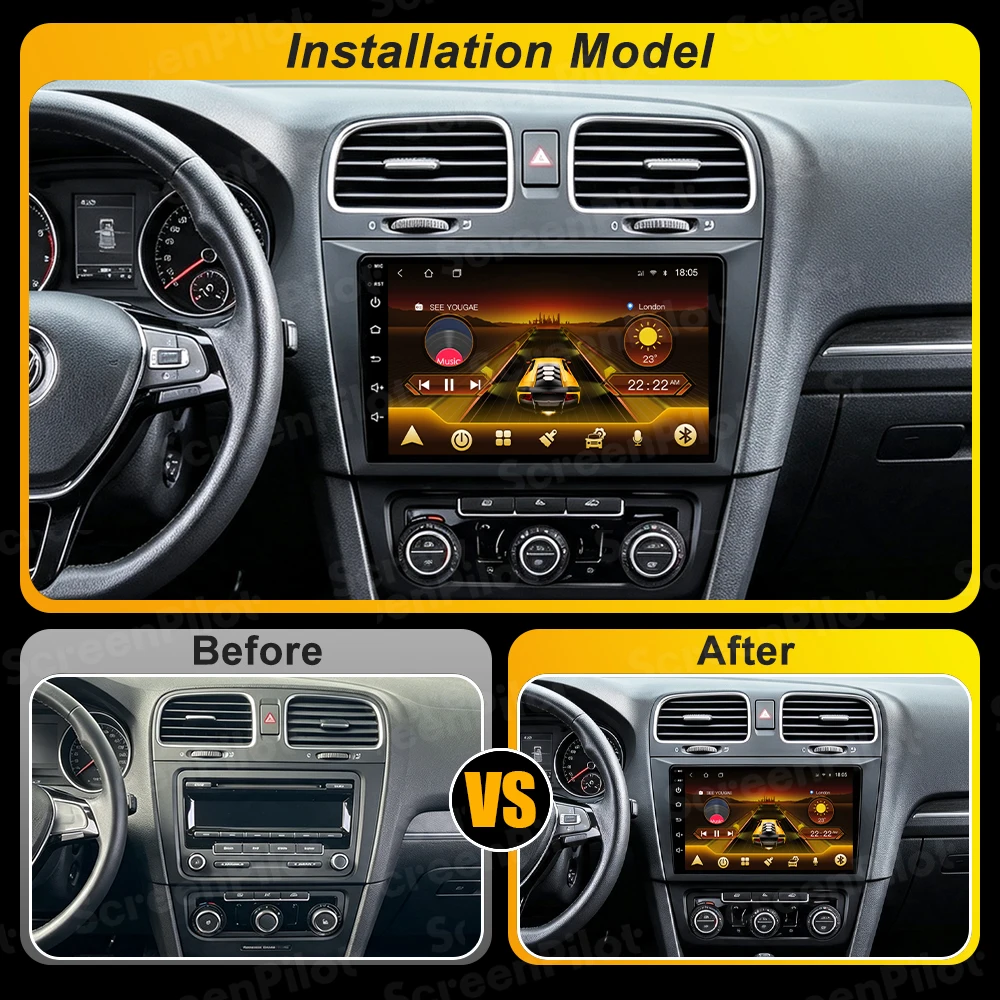 Android 16 For Volkswagen VW Golf 6 MK6 GTI 2008-2016 Car Radio Stereo Head Unit Multimedia Video Player GPS Navigation 2K QLED