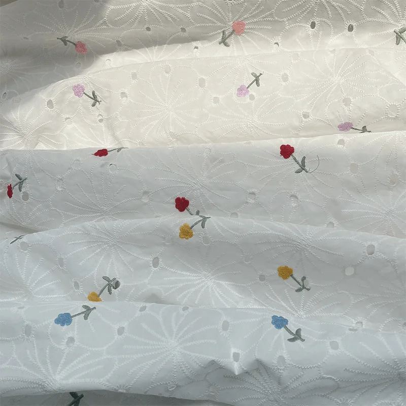 145x50cm Summer Cotton White Hollow Flower Embroidery Little  Fabric, making Fashion Dress Shirt Clothing cloth