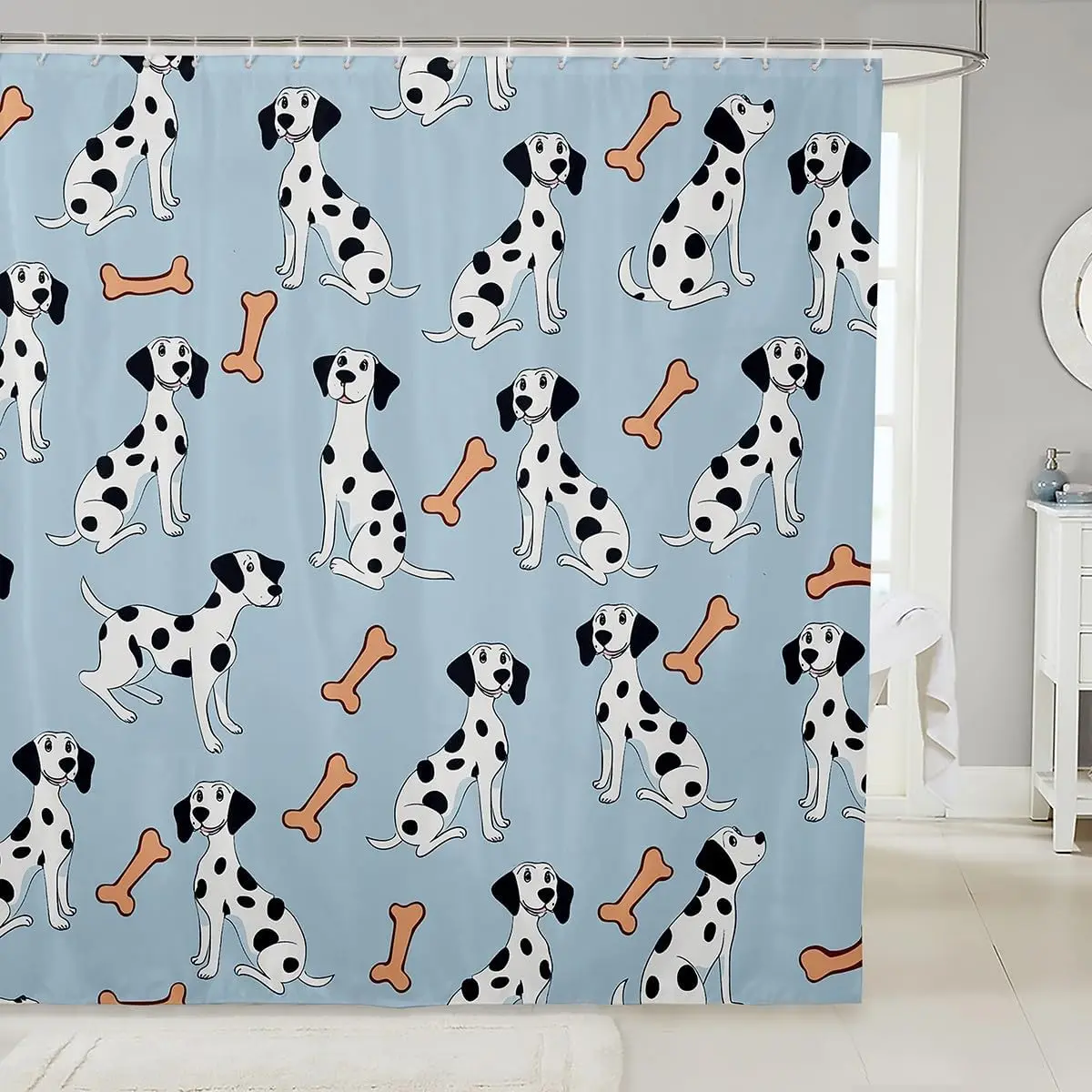 

Dog Waterproof Shower Curtains,Cartoon Animal Bath Curtain For Kids Boys Girls Children,Dog Bone Cute Pet Shower Curtain Spotted