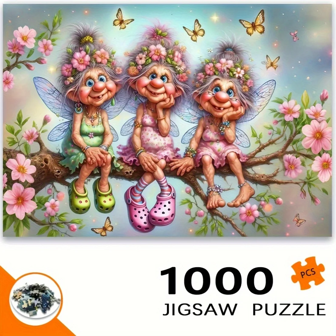 

1000 шт. Пазл «Зачарованные феи» — «Причудливый дизайн ветки дерева» с цветами и бабочками, яркие цвета, портативный Re