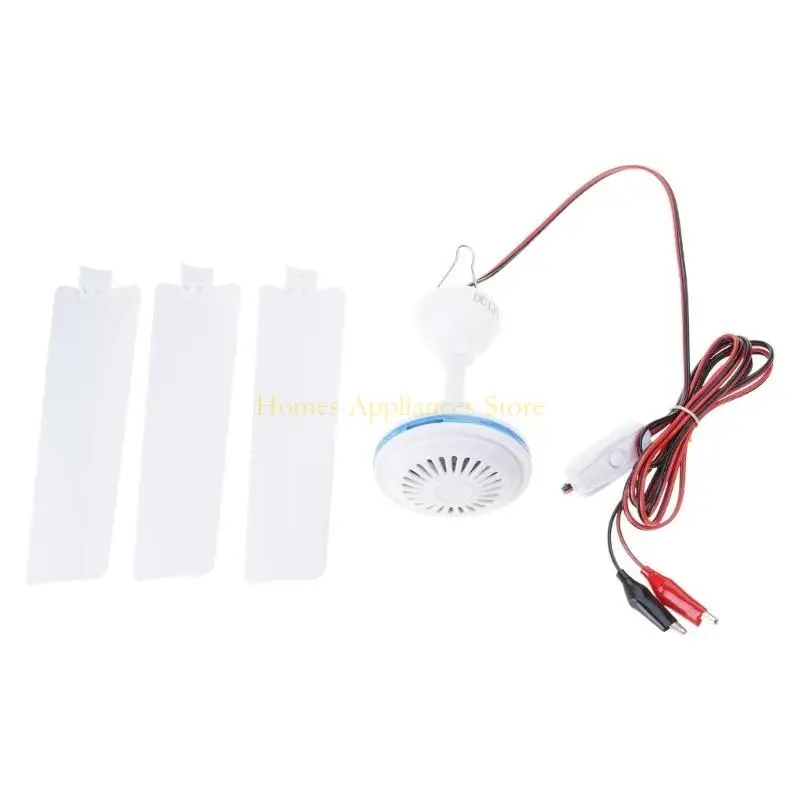 D0AB Household Hanging Fan 3 Leaves Ceiling Fan for Outdoor Hiking Barbecue 12V 24V Hanger Fan Outdoor Camping Supply