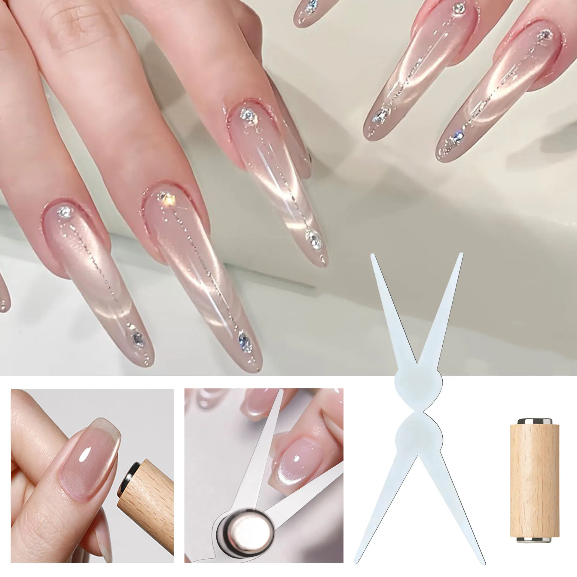 

Manicure Double-head French Iron Sheet Nail Art Cat Eye Magnetic Rod Set Combination Nails DIY V-Shaped Effect Nail Polish Gel
