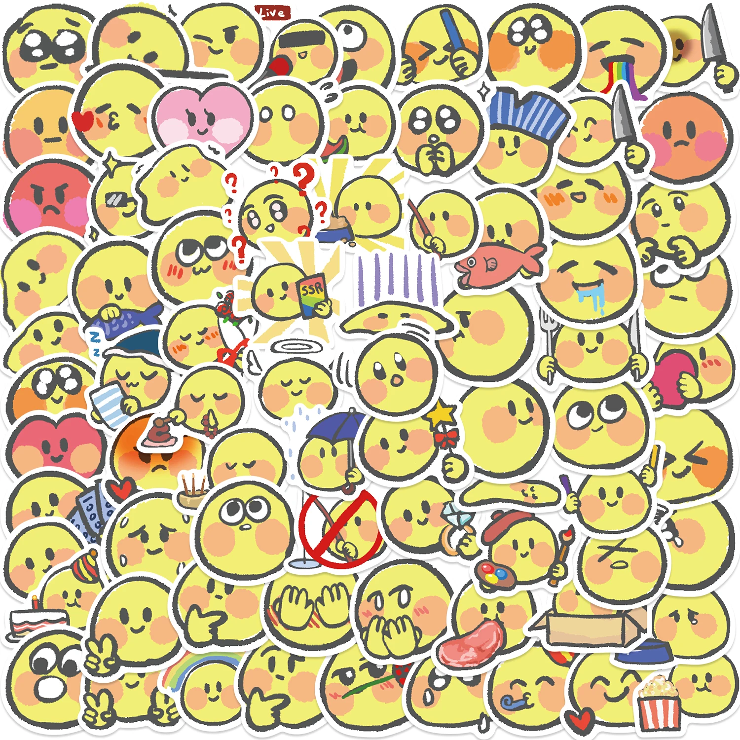 80pcs Cute Mood Yellow Anime Scrapbook Stickers DIY Diary Laptop Luggage Skateboard Graffiti Decal Classic Toys