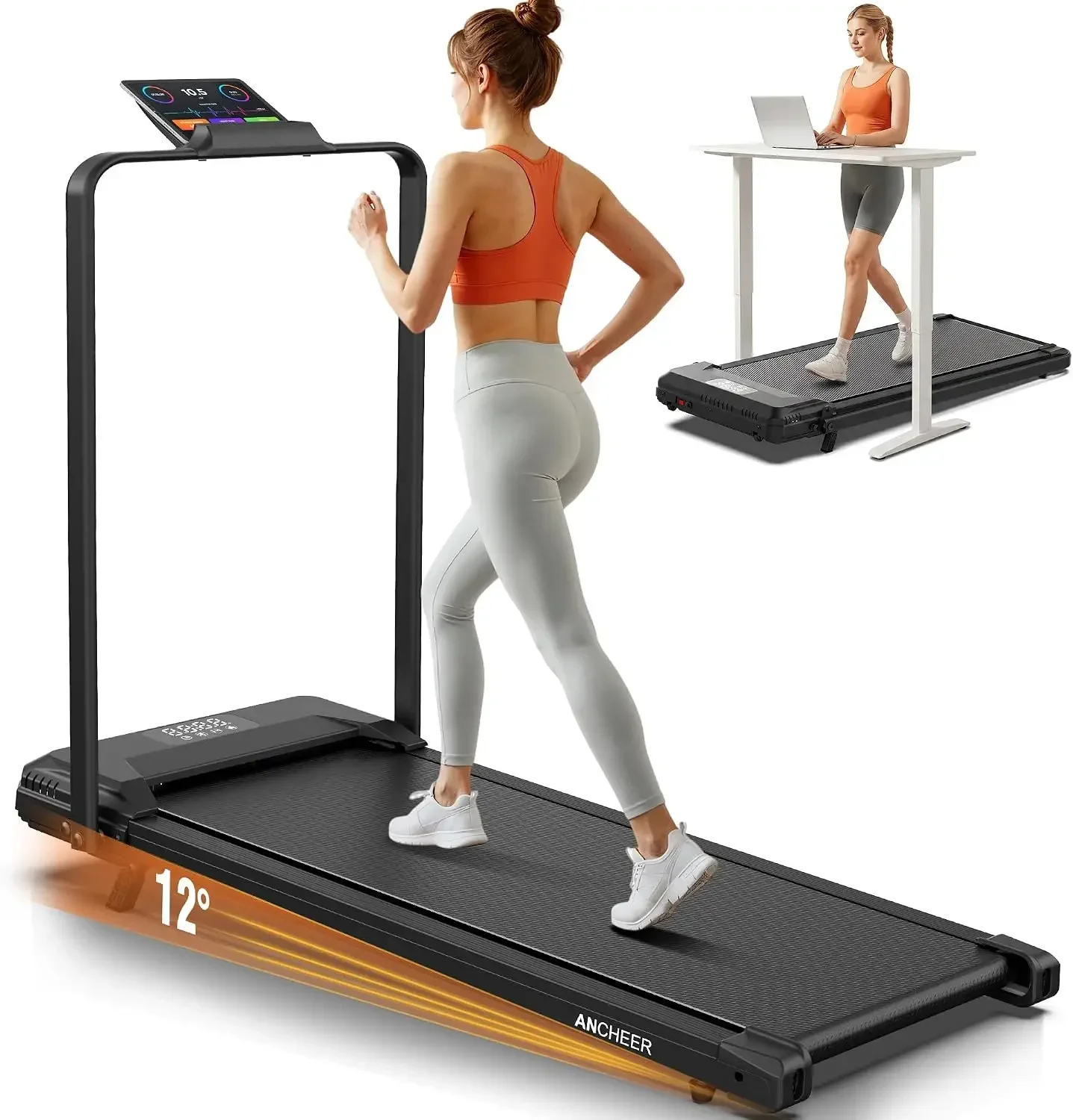 BestsellerTreadmill With 12%/15% Incline, Folding Walking Pad With Handle Bar, 320-450lb Capacity Under Desk Foldable 3.5HP