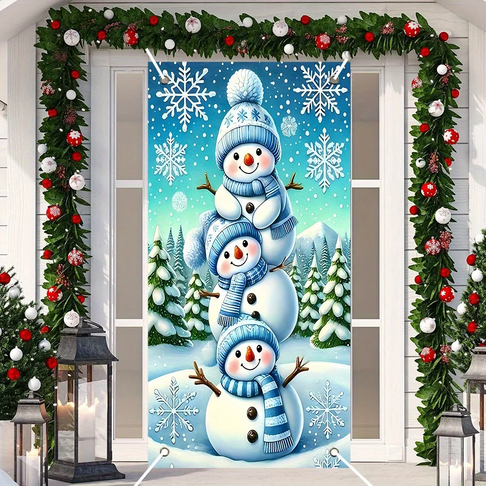 لافتة باب بوليستر مسطحة ثنائية الأبعاد مع موضوع شتوي، مناسبة لتزيين المنزل والحفلات #1