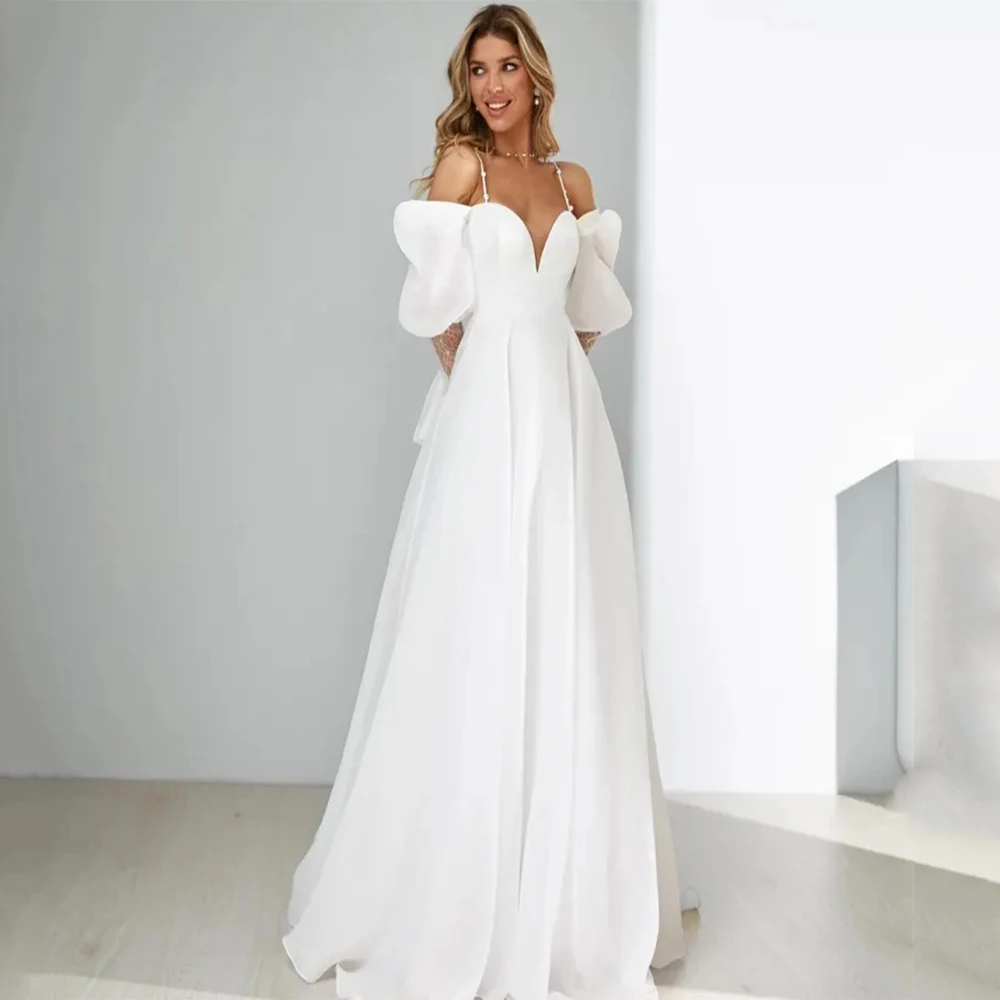 

Высокое качество по индивидуальному заказу, сексуальные белые элегантные атласные свадебные платья, платье для выпускного вечера с бретельками и бантом, трапециевидное платье для длиной до пола, новый стиль