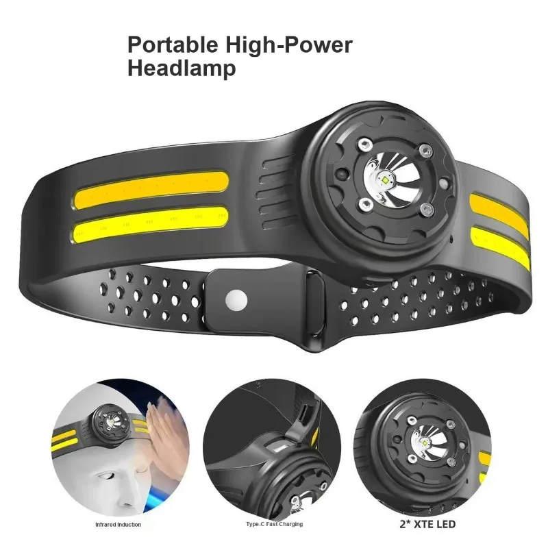 Hand Wave Induction COB LED Headlamp Protective USB Charging Multifunctional for Outdoor Night Running Cycling