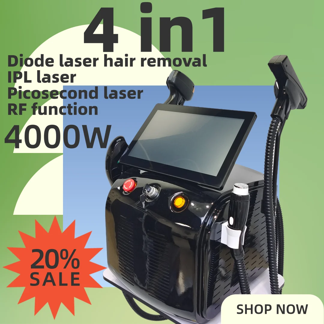 

4000 Вт 4-в-1 диодная эпиляция и удаление татуировок фотонное омоложение кожи и укрепление салона красоты эксклюзивные 4 длины волны