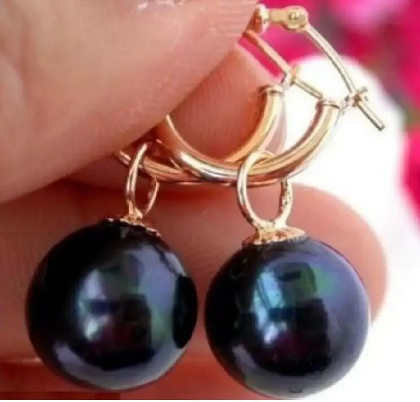 Jewelry   HOT PERFECT ROND 10-11MM TAHITIAN BLACK PEARL EARRING 14K/20 SOLID GOLD