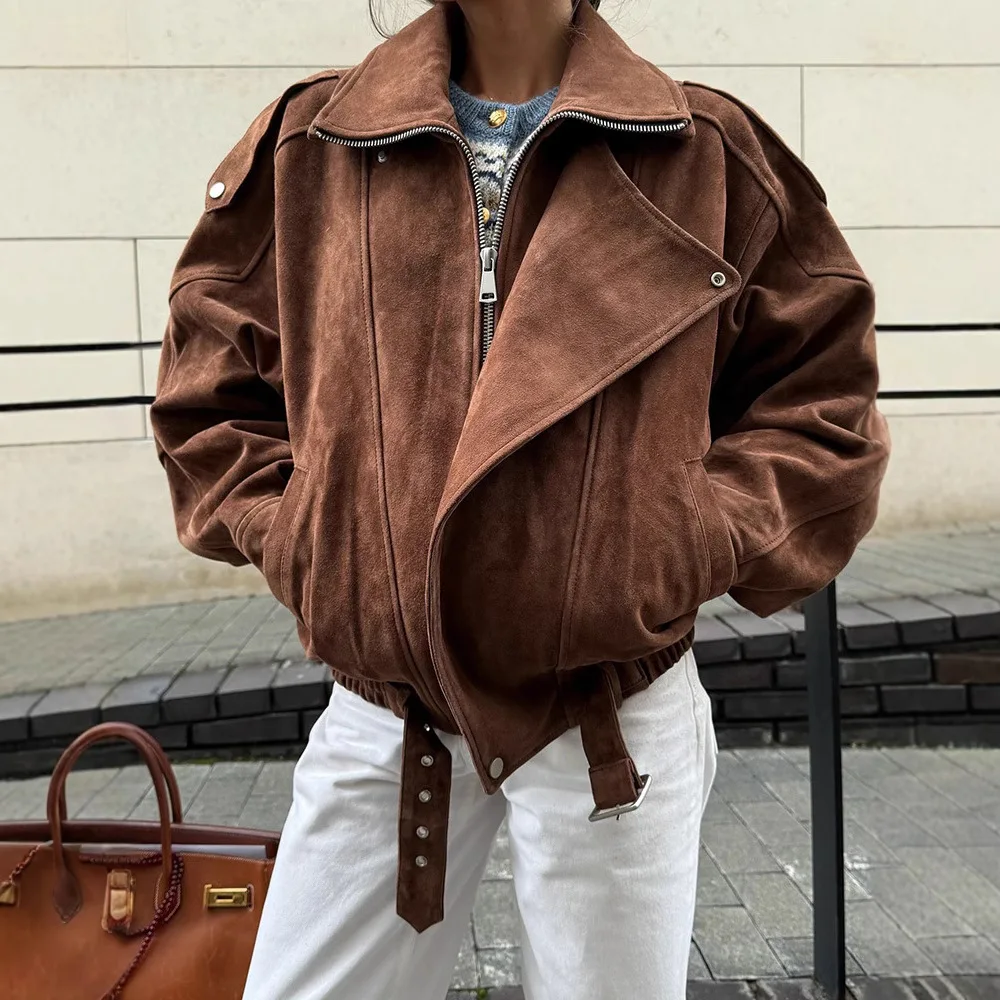 

European and American hot-selling women's brown short loose jacket, retro, Maillard style, fashionable and casual